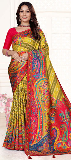 Yellow color Saree in Viscose fabric with Weaving, Zari work