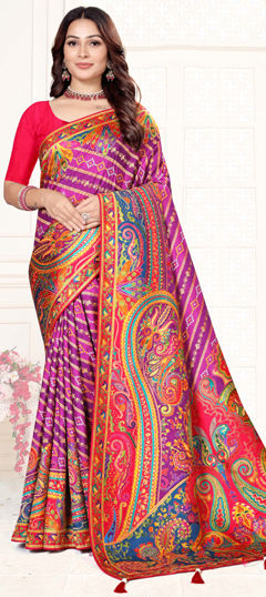 Purple and Violet color Saree in Viscose fabric with Weaving, Zari work