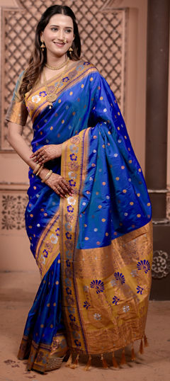 Blue color Saree in Silk fabric with Weaving, Zari work