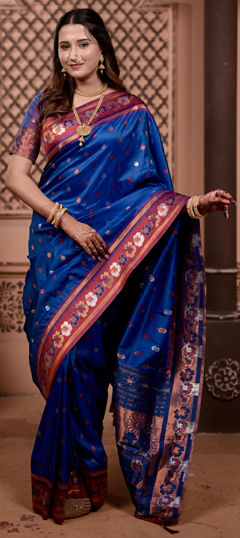 Blue color Saree in Silk fabric with Weaving, Zari work