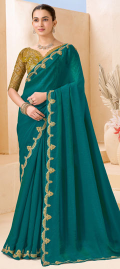 Blue color Saree in Georgette, Shimmer fabric with Embroidered, Sequence work