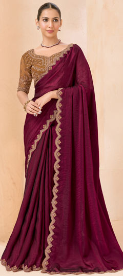 Purple and Violet color Saree in Georgette, Shimmer fabric with Embroidered, Sequence work
