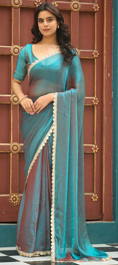 Blue color Readymade Saree in Chiffon fabric with Embroidered, Sequence work