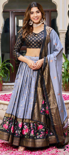 Black and Grey, Green color Lehenga in Dolla Silk fabric with Floral, Printed work