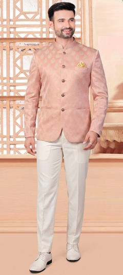 Pink and Majenta color Jodhpuri Suit in Jacquard fabric with Weaving work