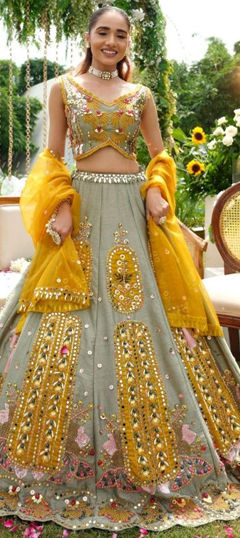 Black and Grey color Lehenga in Silk fabric with Embroidered, Mirror, Sequence work