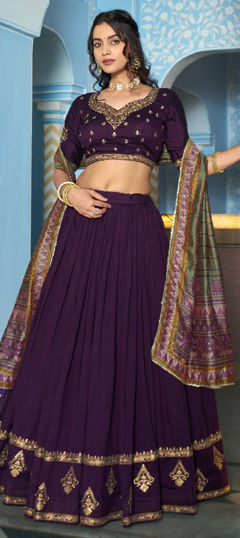 Purple and Violet color Lehenga in Silk fabric with Embroidered, Sequence, Thread work