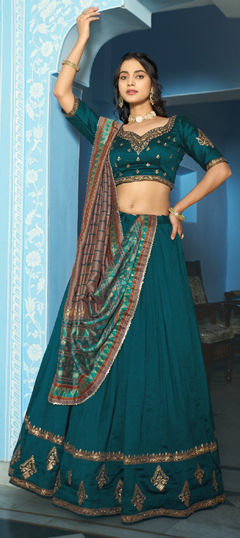 Blue color Lehenga in Silk fabric with Embroidered, Sequence, Thread work