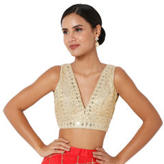 Gold color Blouse in Tissue fabric with Embroidered, Sequence work