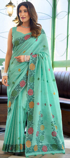 Blue color Saree in Jacquard fabric with Weaving work
