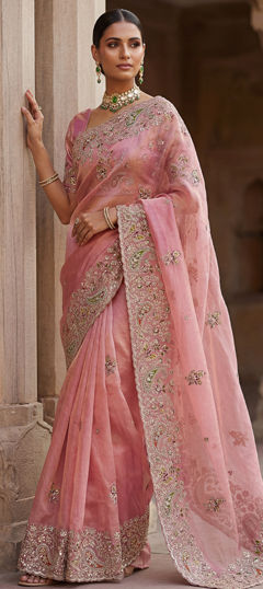 Pink and Majenta color Saree in Silk fabric with Embroidered, Sequence work