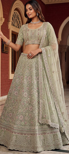 Green color Lehenga in Net fabric with Embroidered, Sequence work