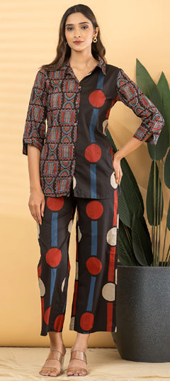 Black and Grey, Red and Maroon color Co-ords Set in Cotton fabric with Printed work