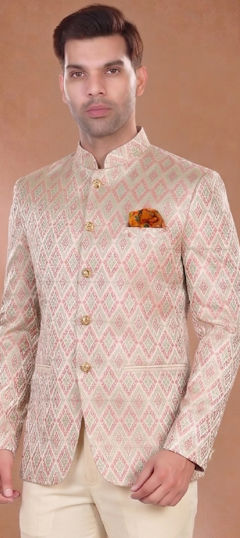 Pink and Majenta color Blazer in Jacquard fabric with Weaving work