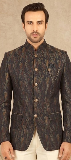 Blue color Blazer in Jacquard fabric with Weaving work