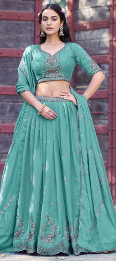 Blue color Lehenga in Georgette fabric with Embroidered, Resham, Sequence, Zari work