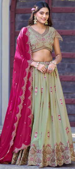 Green color Lehenga in Georgette fabric with Embroidered, Resham, Sequence, Zari work