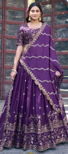 Purple and Violet color Lehenga in Georgette fabric with Embroidered, Resham, Sequence, Zari work