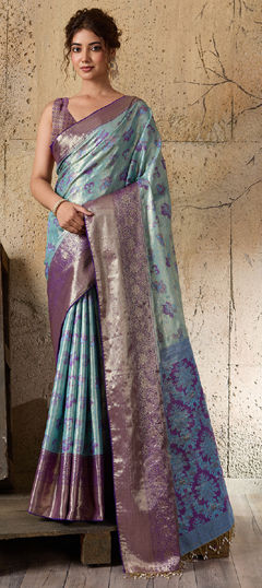Blue color Saree in Silk fabric with Weaving, Zari work