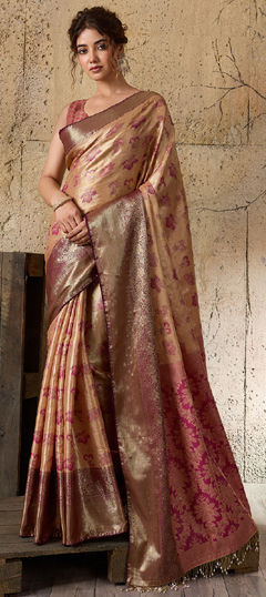 Pink and Majenta color Saree in Silk fabric with Weaving, Zari work