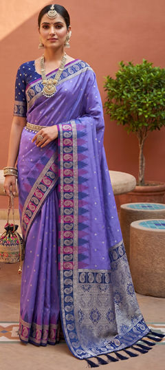 Purple and Violet color Saree in Silk fabric with Weaving work