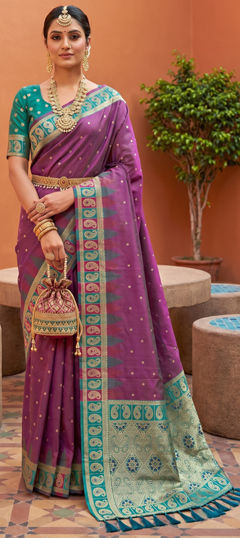 Purple and Violet color Saree in Silk fabric with Weaving work