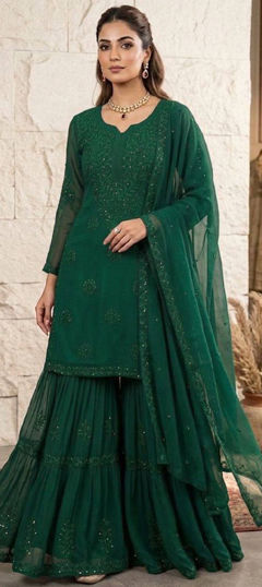 Green color Salwar Kameez in Georgette fabric with Embroidered, Sequence work