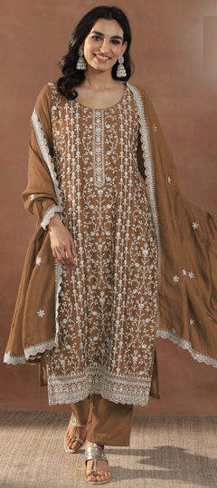 Yellow color Salwar Kameez in Crushed Silk fabric with Embroidered work