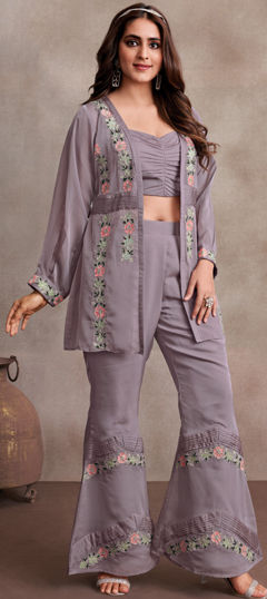 Purple and Violet color Salwar Kameez in Georgette fabric with Embroidered work
