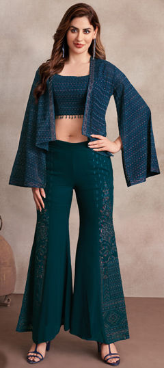 Blue, Green color Salwar Kameez in Georgette fabric with Embroidered work