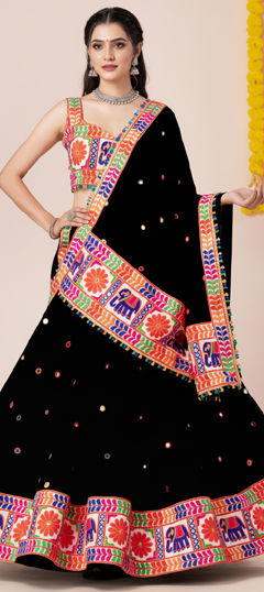 Black and Grey color Lehenga in Rayon fabric with Embroidered, Gota Patti, Thread work