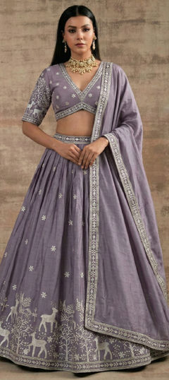Purple and Violet color Lehenga in Satin Silk fabric with Resham, Sequence, Thread, Zari work
