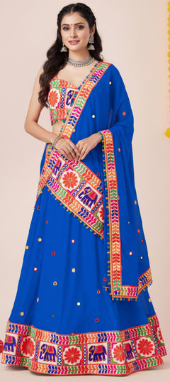 Blue color Lehenga in Rayon fabric with Embroidered, Gota Patti, Thread work