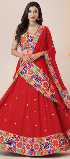 Red and Maroon color Lehenga in Rayon fabric with Embroidered, Gota Patti, Thread work