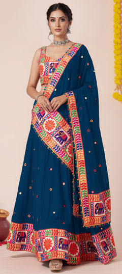 Blue color Lehenga in Rayon fabric with Embroidered, Gota Patti, Thread work