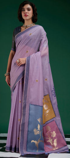 Purple and Violet color Saree in Cotton fabric with Printed work