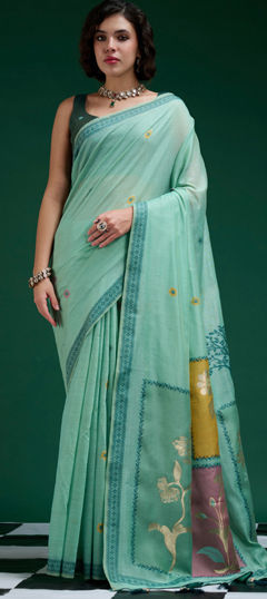 Blue color Saree in Cotton fabric with Printed work