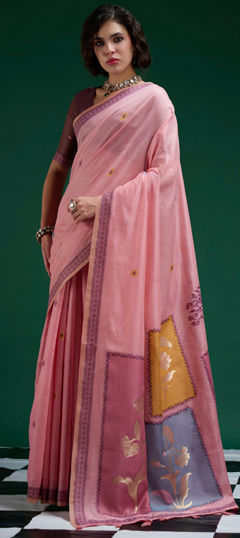 Pink and Majenta color Saree in Cotton fabric with Printed work