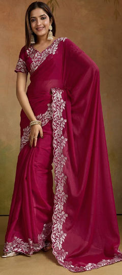 Pink and Majenta color Saree in Georgette fabric with Embroidered work