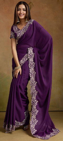 Pink and Majenta color Saree in Georgette fabric with Embroidered work