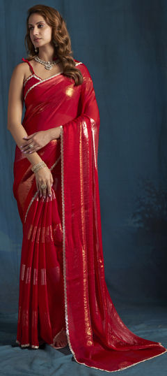 Pink and Majenta color Saree in Satin Silk fabric with Zircon work