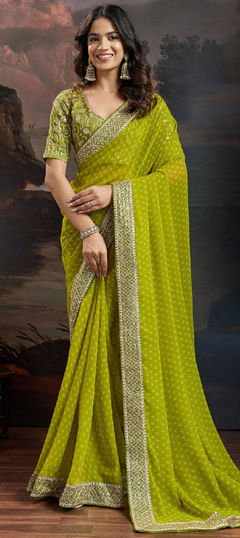 Green color Saree in Art Silk fabric with Embroidered, Sequence, Thread work