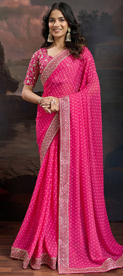 Pink and Majenta color Saree in Art Silk fabric with Embroidered, Sequence, Thread work