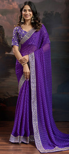 Blue color Saree in Art Silk fabric with Embroidered, Sequence, Thread work
