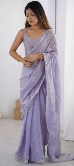 Black and Grey color Saree in Tissue fabric with Embroidered, Sequence work