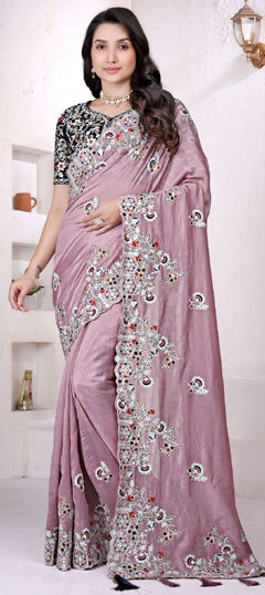 Purple and Violet color Saree in Art Silk fabric with Embroidered, Sequence work