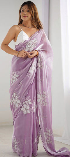 Pink and Majenta color Saree in Satin Silk fabric with Embroidered, Sequence work