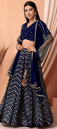 Blue color Lehenga in Georgette fabric with Embroidered, Sequence, Thread, Zari work