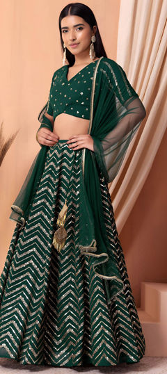 Red and Maroon color Lehenga in Georgette fabric with Embroidered, Sequence, Thread, Zari work