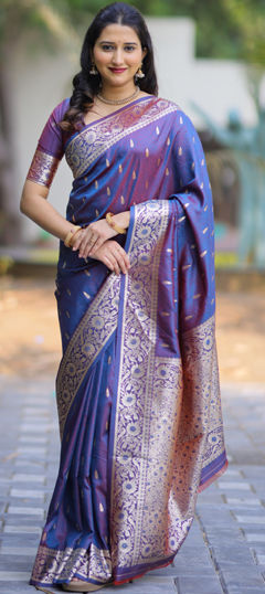 Blue color Saree in Banarasi Silk fabric with Weaving work